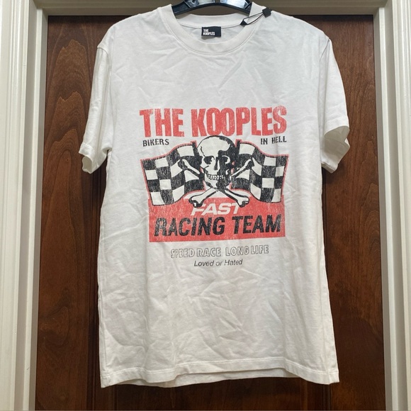 The Kooples Men’s Racing Team  T-Shirt in white/orange Sz S NWT MSRP $135 - Picture 1 of 6
